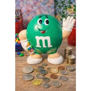 Vintage 1990s M&M’s Green  Porcelain Man Coin Bank, 9x7.5”